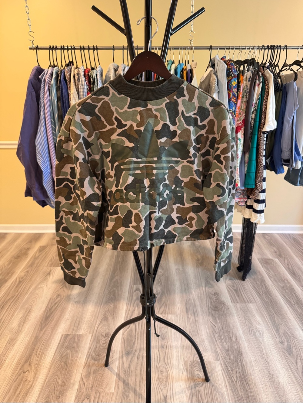 adidas Green Camo Cropped Bomber Sweatshirt